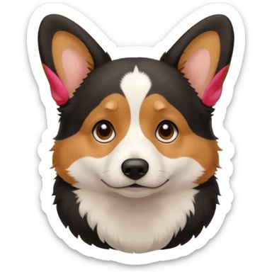 sad black tricolor corgi with no tail sticker