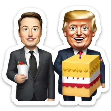 Elon Musk and Donald Trump with happy birthday banner sticker