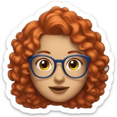 a curvy girl with curly red hair and blue glasses winking sticker