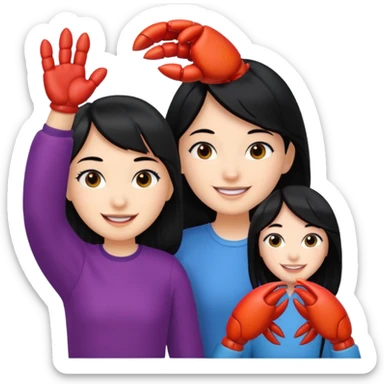 a lobster claw high five a girl with black hair sticker