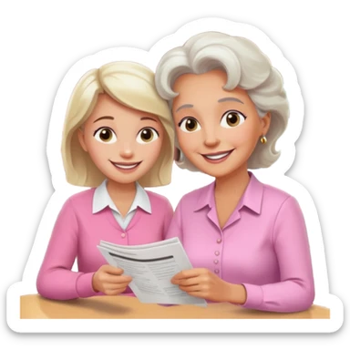 conversación dentro de un restaurant  dos personas y una de las persoans sea una abuela y el otro un adulto de 27 años sticker