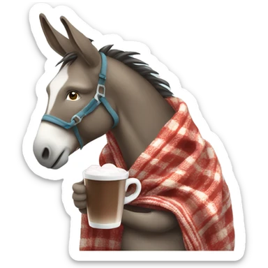 Horse riding donkey wearing a blanket drinking hot coco sticker