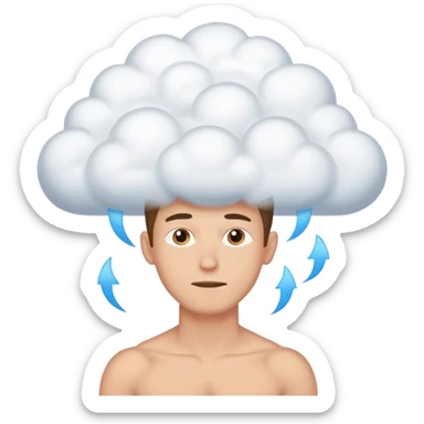 The skinny guy imagines himself getting stronger inside the cloud above his brain. sticker