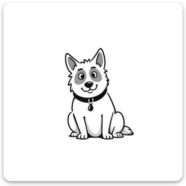 a German sheepdog, hand-drawn doodle style, black ink lines, sketchy, playful sticker