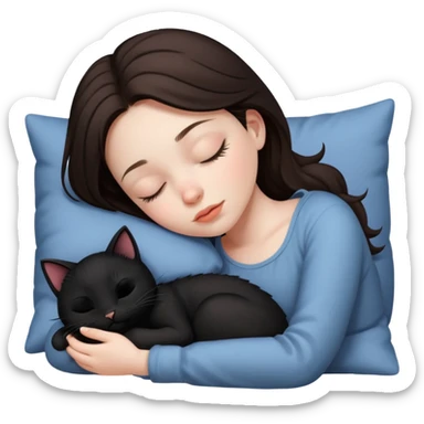 brunette Sleeping beauty girl with black kitty sticker