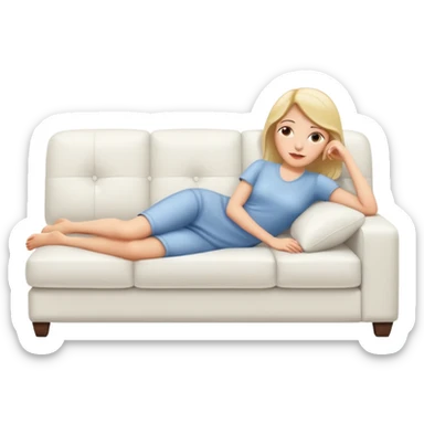 Women lying on a white sofa  sticker