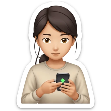  An Asian girl looking at her phone when charging sticker