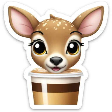 Baby deer drinking iced coffee sticker
