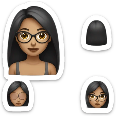 une fille avec de long cheveux noir lisse, la peau blanche ,et avec des lunette (en forme de carrer un peu déformé) assez grosse comparer a ça tête , portant un pull noir sticker