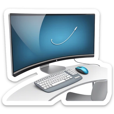 Create an emoji for UX/UI design. Show large curved monitor displaying windows with UX/UI design HTML program interface. Include a mouse, keyboard, and stylus next to the screens. Use modern, professional colors. Do not include any emojis or smiley faces. Make the background transparent. sticker