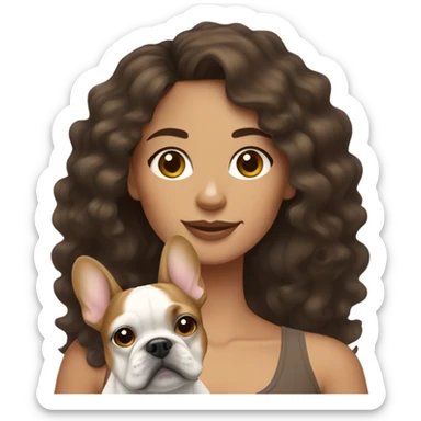 Curly brunette mixed lady with tan french bulldog sticker