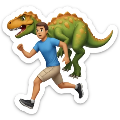 Dude running away from dinosaur sticker