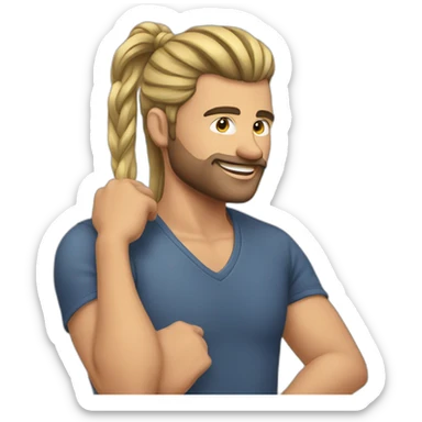 man putting his hair in a ponytail sticker