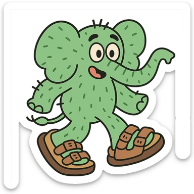 Larili Larila, cactus-skinned elephant with big Birkenstock sandals sticker