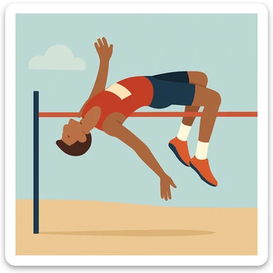 flat toon style high jump athlete, simple background sticker