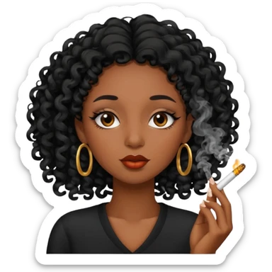 Black girl with eyelashes and curly hair smoking  sticker
