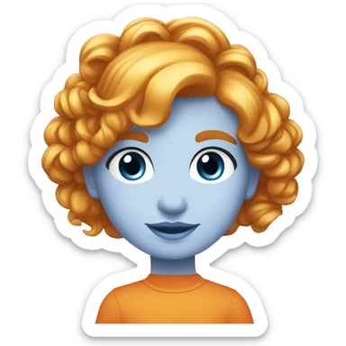 Niña de 6 años con el pelo rubio largo un poquito rizado, no mucho, y una diadema. Ojos azules, y babi de rayas de color naranja  sticker