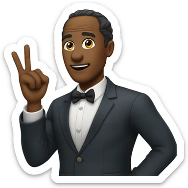 Amos newsome wearing a suit saying excuse me sticker