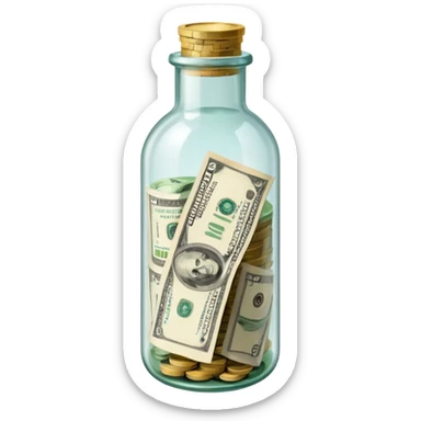a bottle glass that contains dollars inside and it's labeled savings sticker