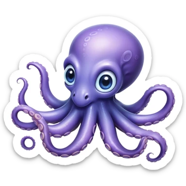 Cinematic Noble Baby Octopus Portrait Emoji, Poised and graceful, with a soft, rounded, slightly translucent body in a dreamy light blue-purple hue, large, glistening eyes full of quiet intelligence and mystery, delicate, flowing tentacles curling gently, Simplified yet sophisticated features, highly detailed, glowing with a soft, ethereal oceanic radiance, high shine, elegant and serene, stylized with an air of deep-sea wonder, focused and tranquil, soft glowing outline, capturing the essence of an otherworldly, intelligent little cephalopod, floating effortlessly in the gentle ocean currents! sticker