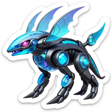  Epic legendary realistic rare glowing mechanical Shiny sparkly transparent bioluminescent luminescent vibrant bright pastel dark exotic iridescent colorful gradients futuristic modern metallic glossy glittery fantasy-cyber-Protogen-Fakémon-Pokémon-Vernid-creature sticker