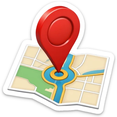 Emoji of a red location pin on a small folded map, iPhone emoji style. Flat design, smooth gradients, rounded edges, soft shadows, clean look, white background sticker