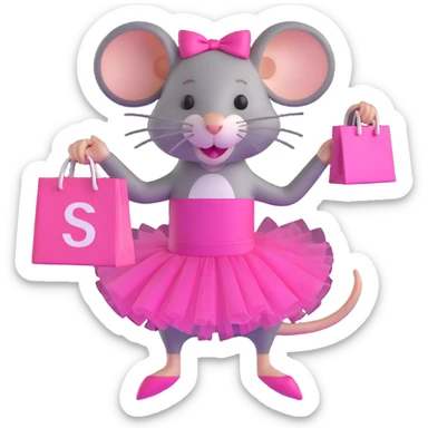 rat with a pink dress and tutu holding a Sephora shopping bag sticker