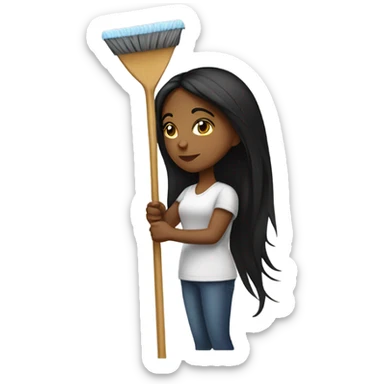 Long black hair brown girl cleaning sticker