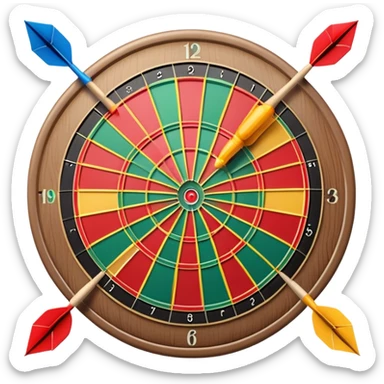 A dartboard with darts firmly stuck in the bullseye, surrounded by the colorful sections of the target. The background conveys a competitive atmosphere, with a subtle focus on precision and skill in the game of darts. sticker