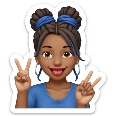 brown girl with dark blue dreads all in a bun with tongue out giving middle finger sticker