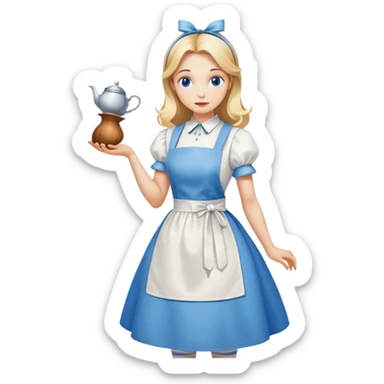 Alice in Wonderland curtseying in her blue dress with white apron sticker
