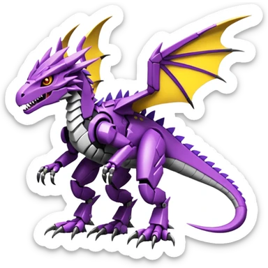 Cool Badass Purple Yellow Digimon-Fakemon-Guilmon-Velociraptor-Dragon-Mecha full body sticker