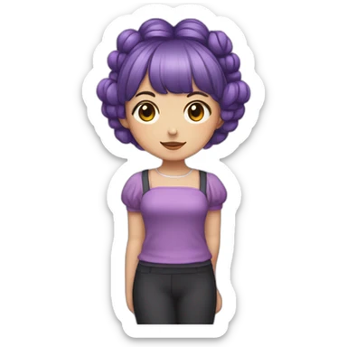 Girl with short purple hair. In her hair she has two balls odango-shaped pigtails. The girl's hair is styled in a hime cut. She has a medium brown skin.  sticker