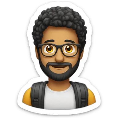 young brazilian man with beard and glasses and t-shirt like a tech bro, hair must be straight hair sticker