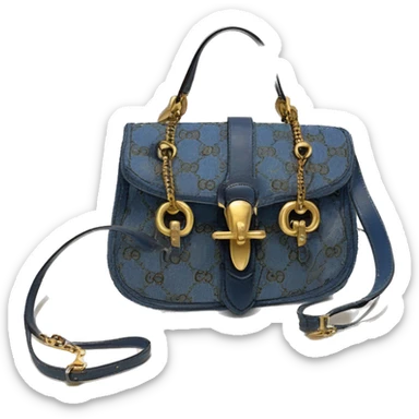 GUCCI GG Denim Jackie 1961 Small bag - gold hardware - blue denim - flat shoulder strap  sticker