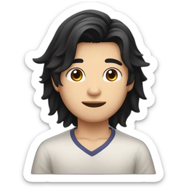 American born Taiwaness longhair boy with a black hair and eyes like cat and a mole beside eyebrow sticker