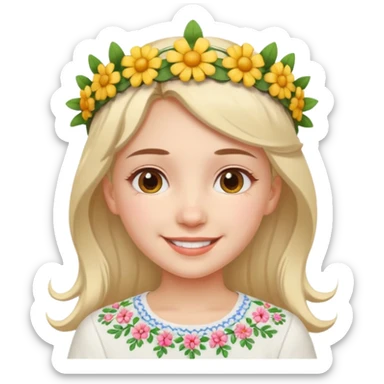 Ukrainian girl in a white embroidered shirt with a flower crown on her head sticker