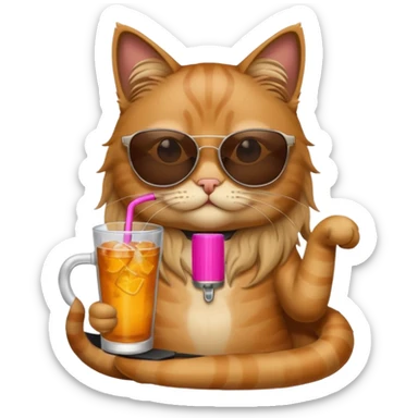 cat long  in drink holders with sunglasses  sticker