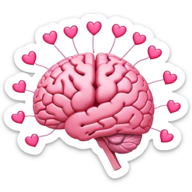 A ** pink human brain** with a energy energy beam of light thought around it s... radiating loving thoughts while it rewires itself hearts  sticker