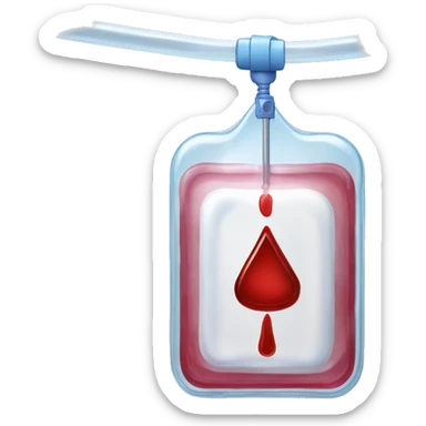 Rectangular transparent plastic iv bag filled with 500ml of blood hanging on an iv pole in an intensive care unit  sticker