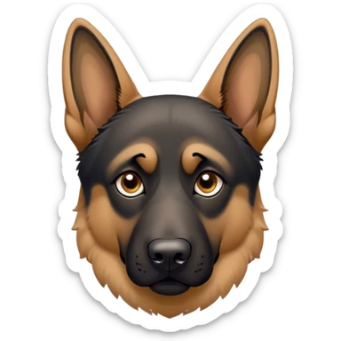 Cinematic Grumpy Tan/Black German Shepherd Portrait Emoji, Head tilted slightly with a deeply unimpressed expression, featuring a thick tan coat with a distinct black saddle and a furrowed brow, large, droopy brown eyes narrowed into an unamused glare, ears slightly drooping in exasperation, Simplified yet comically expressive features, highly detailed, glowing with a dry, sarcastic glow, high shine, effortlessly judgmental yet dignified, stylized with a touch of cynicism, bright but brooding, soft glowing outline, capturing the essence of an eternally unimpressed yet endearing guardian, so lifelike it feels like it could sigh heavily at you in disdain at any moment! sticker