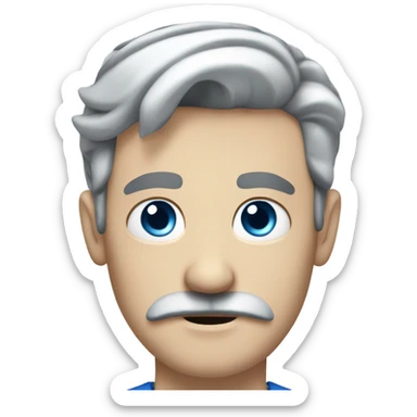 a white man with blue eyes, a thick mustache and kinda down turing eyebrows and dark/grey hair  sticker