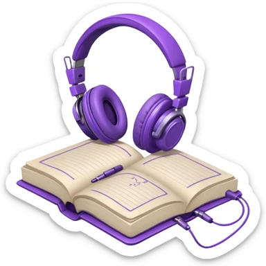 purple open journal with purple headphones on top sticker