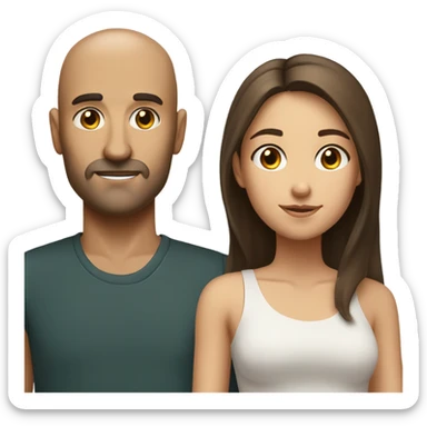 a almost bald brunette dad with a stubble beard next to a teen brunette girl both with brown eyes  sticker