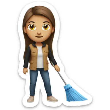 Long hair brown girl with black eyes cleaning sticker