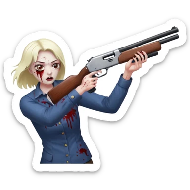 Person shooting shotgun at zombie, action pose, blood splatter, dark horror style, no background








 sticker