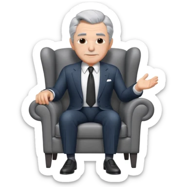 elderly businessman sitting in an armchair, wearing a formal suit and tie, gray hair, confident wise expression, corporate boss vibe, 3D cartoon style, mobile game icon style, clean background, no text, no watermark
 sticker