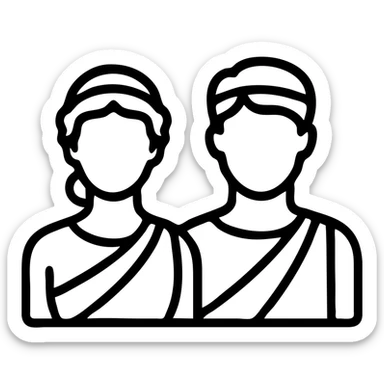 Greek couple, male and female, ages 20-35, in a minimal line art style, simple, clean lines, elegant sticker