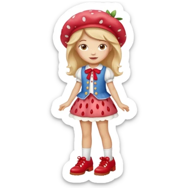 pretty and cute realistic strawberry shortcake full body with red shoes standing sticker