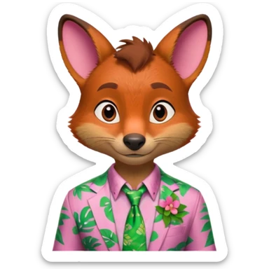 Nick Wilde with a pink Hawaii shirt and green Hawaii tie from the Zootopia Disney movie sticker